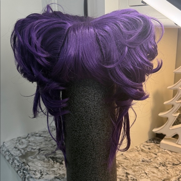 Petite purple Short Double pouf poof wig anime style Cosplay Beehive Costume Sm main image 7